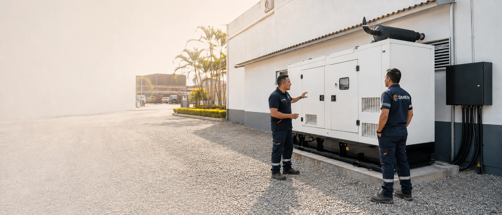 Equipo de SIMEM junto a una planta eléctrica instalada